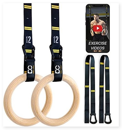 Double Circle Wood Gymnastics Rings with Quick Adjust Straps 3