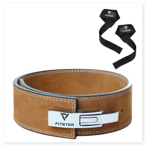 Fitster Weight Leather Lever Lifting Belt and Lifting Wrist Straps
